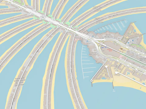 The Palm Jumeirah Island Dubai UAE Streets and roads 3D Model