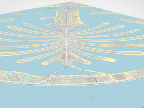 The Palm Jumeirah Island Dubai UAE Streets and roads 3D Model