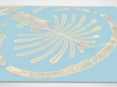 The Palm Jumeirah Island Dubai UAE Streets and roads 3D Model