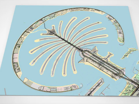 The Palm Jumeirah Island Dubai UAE Streets and roads 3D Model