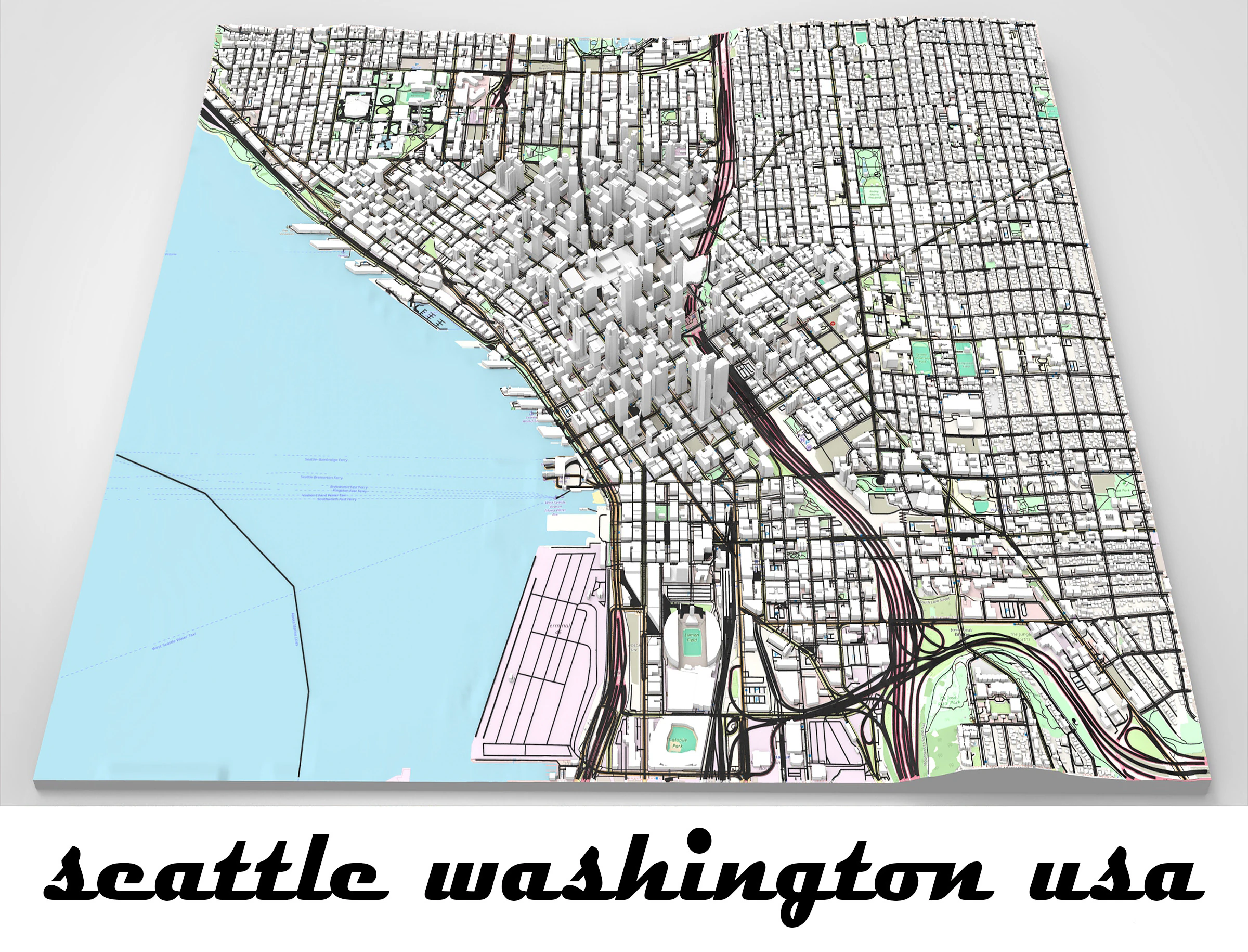 Cityscape Seattle Washington USA 3D Model .c4d .max .obj .3ds .fbx .stl .blend 