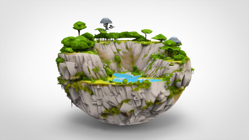 Spherical Island with Lake 3D 모델 .c4d .max .obj .3ds .fbx .stl .blend 