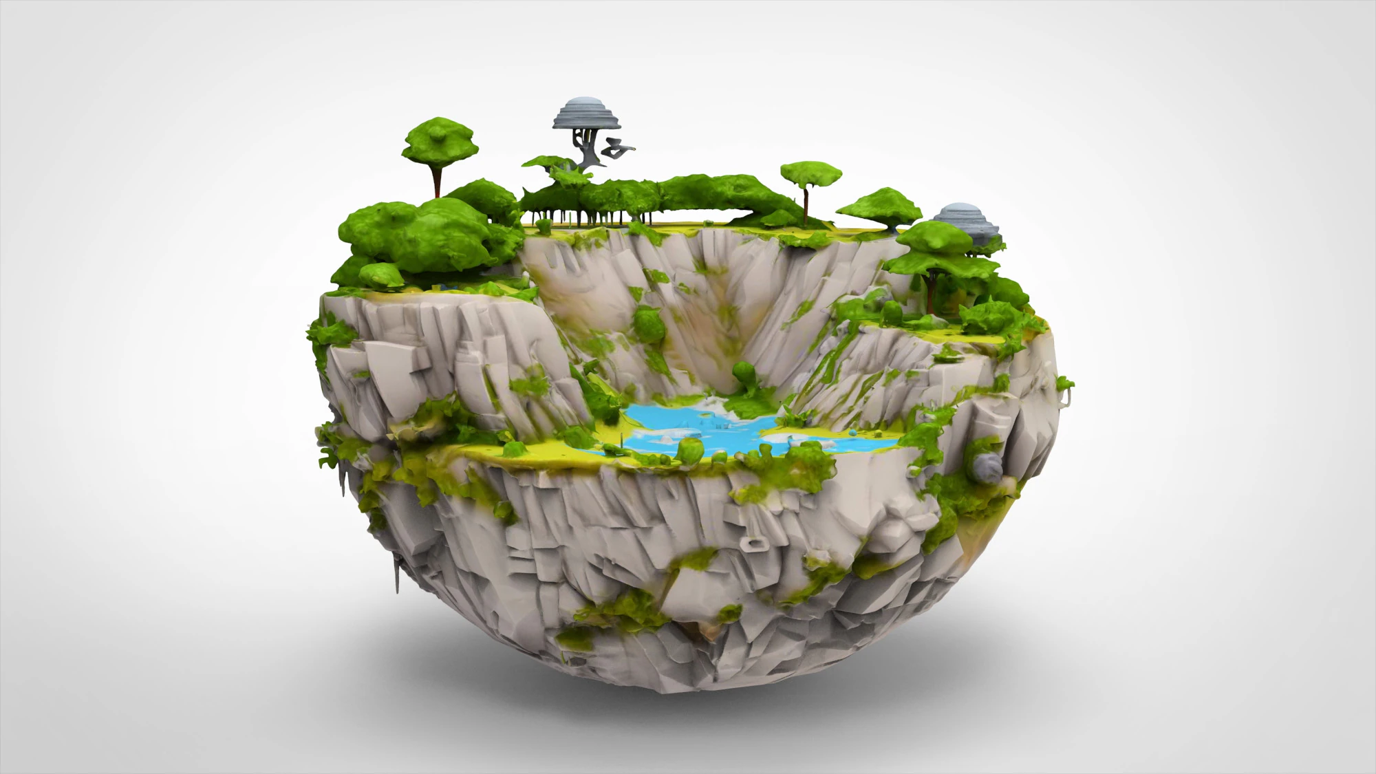 Spherical Island with Lake 3D Model .c4d .max .obj .3ds .fbx .stl .blend 