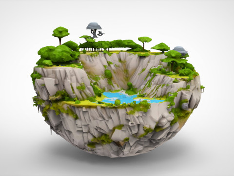 Spherical Island with Lake Modèle 3D