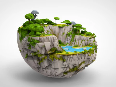 Spherical Island with Lake 3D Model