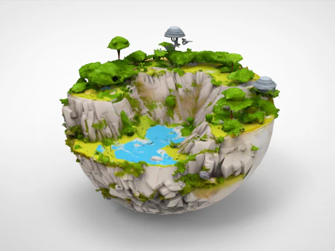 Spherical Island with Lake 3D Model