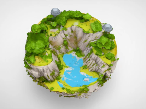 Spherical Island with Lake 3D Model
