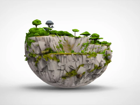 Spherical Island with Lake 3D Model