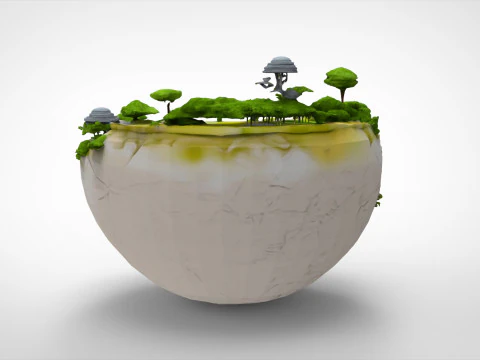 Spherical Island with Lake 3D Model