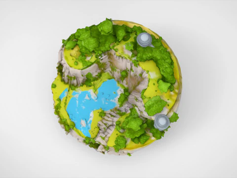 Spherical Island with Lake 3D Model