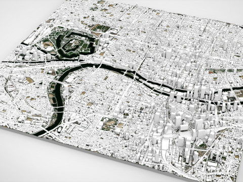 日本本州大阪城市景观 3D 模型