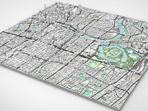 日本本州大阪城市景观 3D 模型