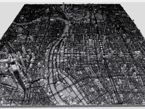 日本本州大阪城市景观 3D 模型