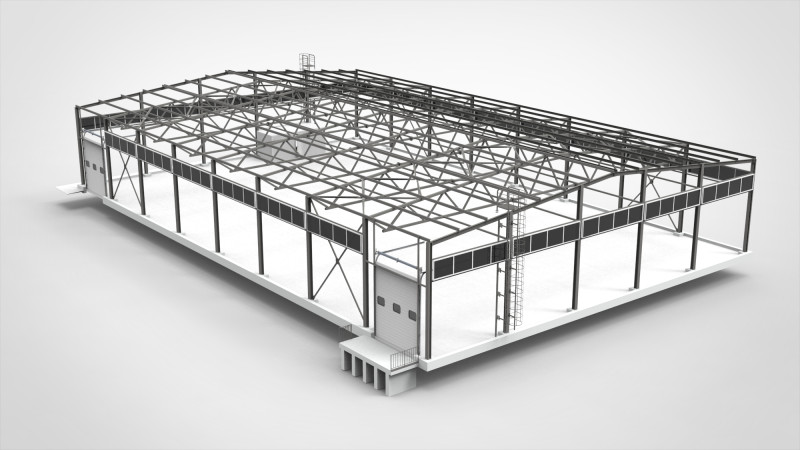 Industrieller Metallhangar 3D Modell .c4d .max .obj .3ds .fbx .stl .blend 