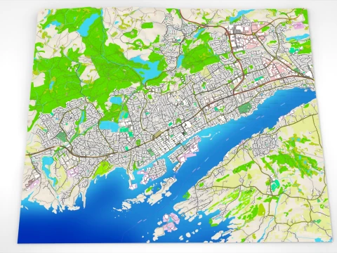 ノルウェー ローガラン県ハウゲスンの街並み 3Dモデル