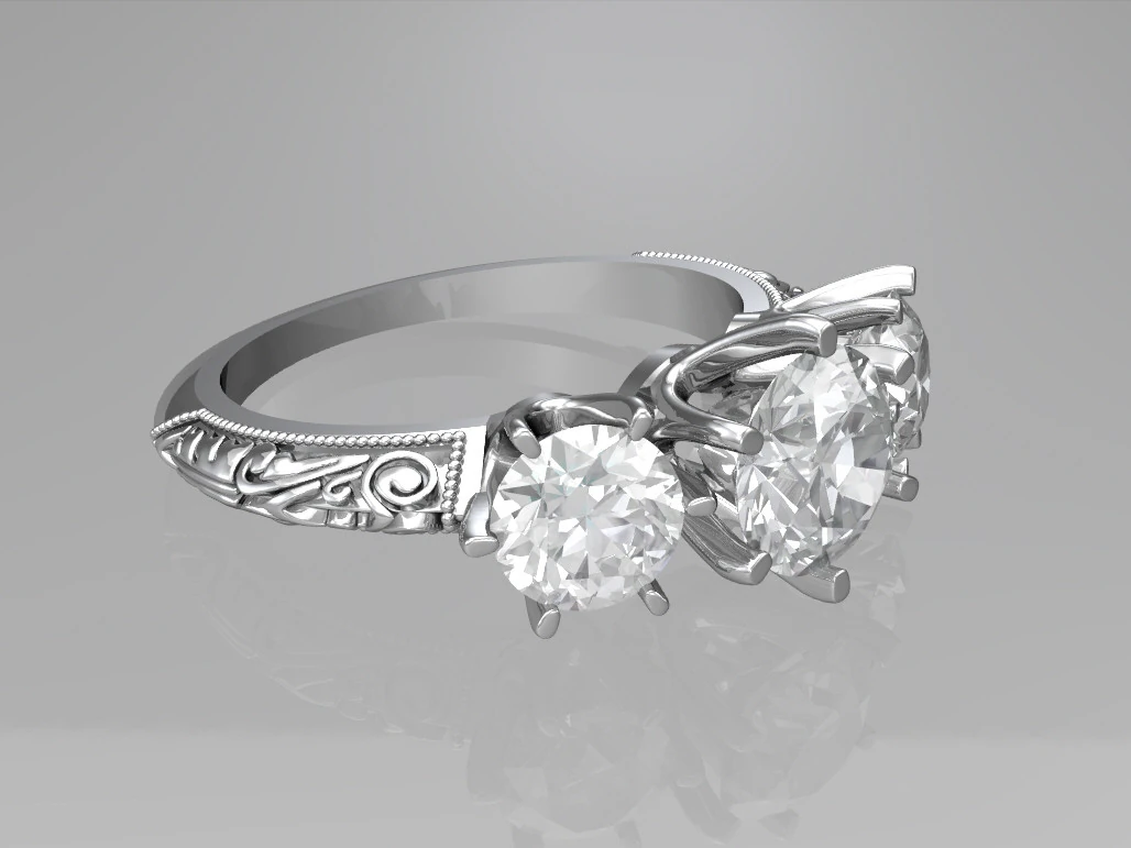 Art deco three stone ring 3D Print Model .c4d .max .obj .3ds .fbx .stl .blend