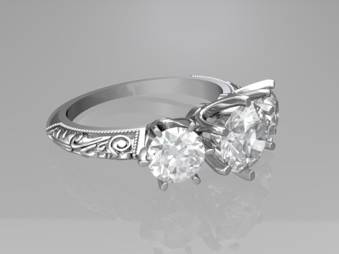 Art deco three stone ring 3D Print Model