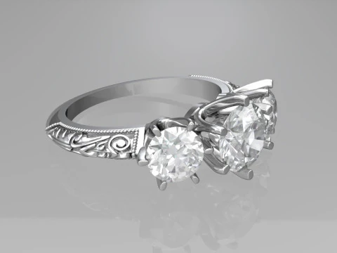 Art deco &uuml;&ccedil; taş y&uuml;z&uuml;k 3D Baskı Modeli