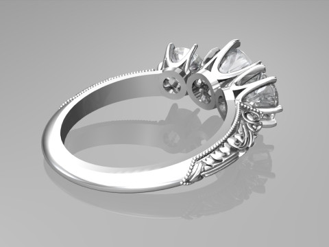 Art deco three stone ring 3Dプリントモデル