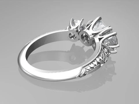 Art deco three stone ring 3D Print Model
