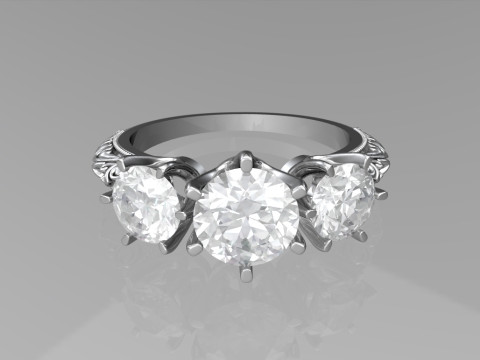 Art deco three stone ring 3Dプリントモデル