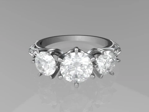 Art deco three stone ring 3D Print Model