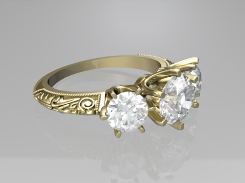 Art deco three stone ring 3Dプリントモデル