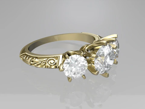 Art deco three stone ring 3D Print Model