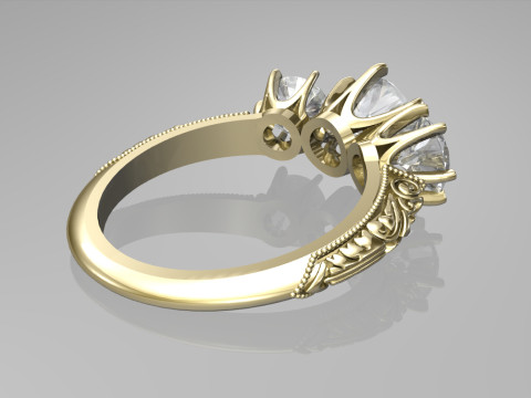 Art deco three stone ring 3Dプリントモデル