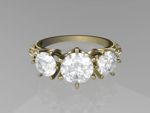 Art deco three stone ring 3D Print Model