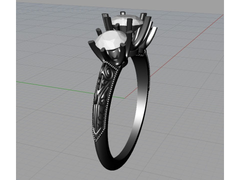 Art deco three stone ring 3Dプリントモデル