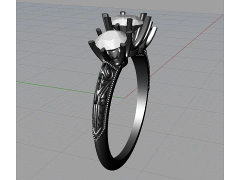 Art deco three stone ring 3D Print Model