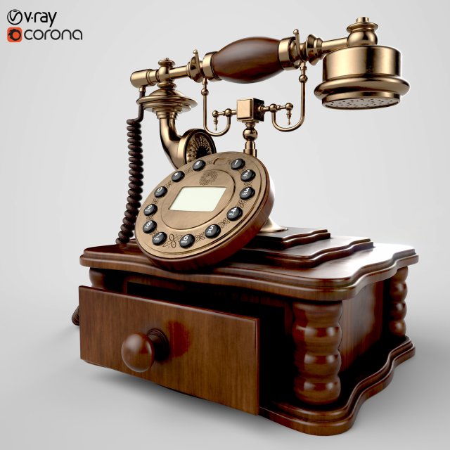 antique telephon 3D Model .c4d .max .obj .3ds .fbx .stl .blend