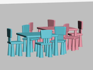 chairs and tables for children 3D Model