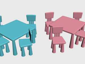 chairs and tables for children 3D 모델