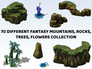 70 Different Fantasy Mountain Rock Tree Flower Collection CG テクスチャ