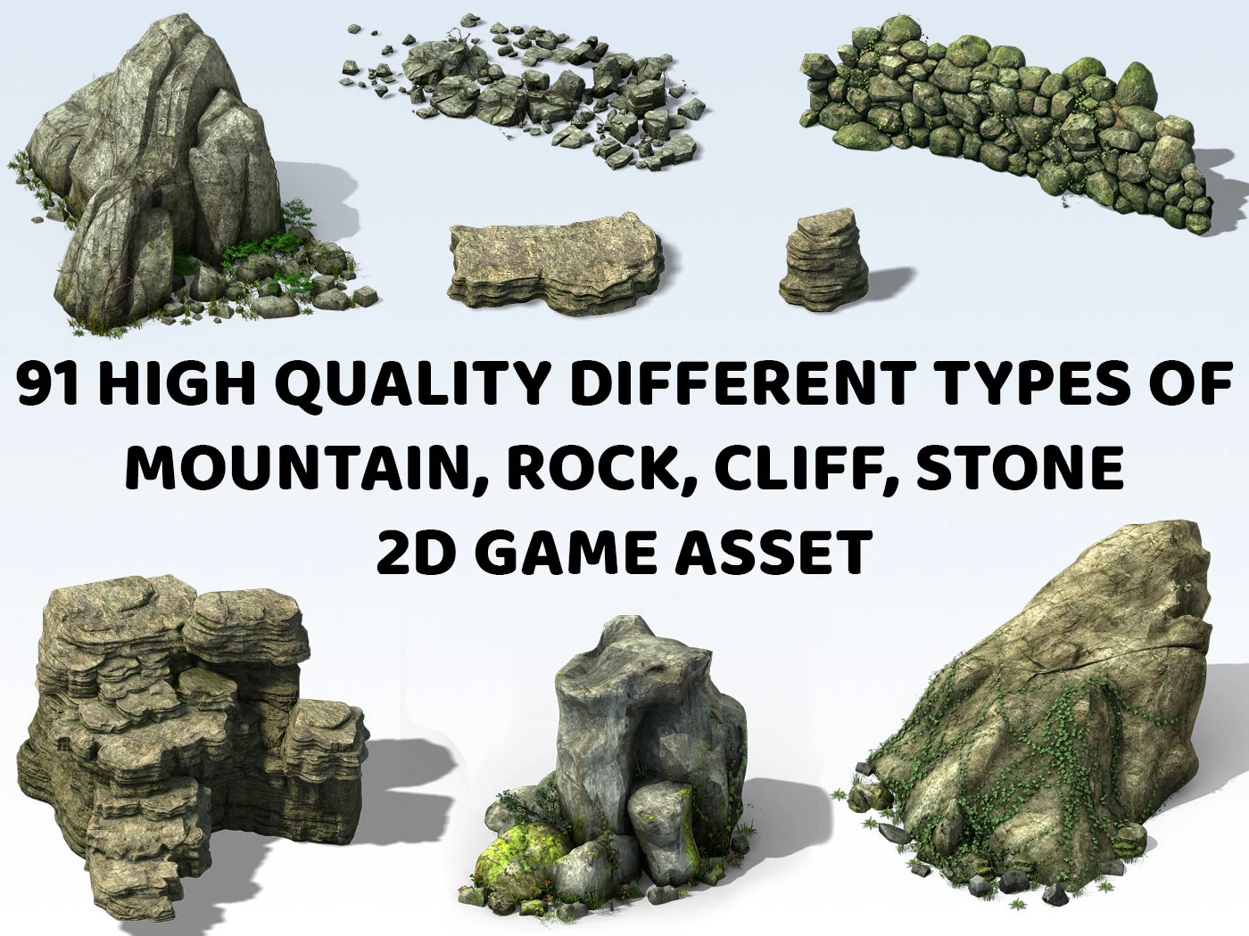 91 Transparent Mountain Rock Stone Cliff 2D Game Asset CG Textures .c4d .max .obj .3ds .fbx .stl .blend