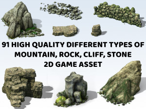 91 Transparent Mountain Rock Stone Cliff 2D Game Asset CG टेक्स्चर्स