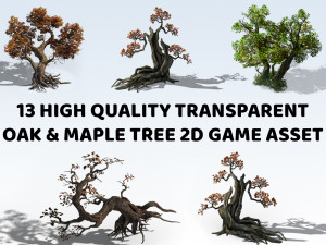 13 Transparent Oak and Maple Tree 2D Game Asset CG टेक्स्चर्स