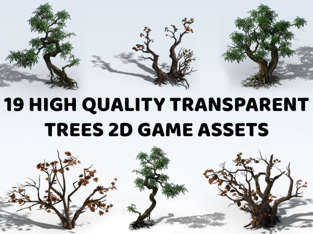19 Transparent Tree 2D Game Assets Texturas CG .c4d .max .obj .3ds .fbx .stl .blend 
