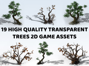 19 Transparent Tree 2D Game Assets CG टेक्स्चर्स