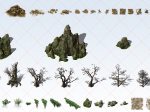 75 Trees Flowers Rocks And Mountains 2D Game Asset CG Textures