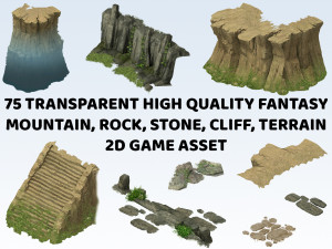 75 Fantasy Mountain Rock Stone Cliff Terrain 2D Game Asset CG टेक्स्चर्स
