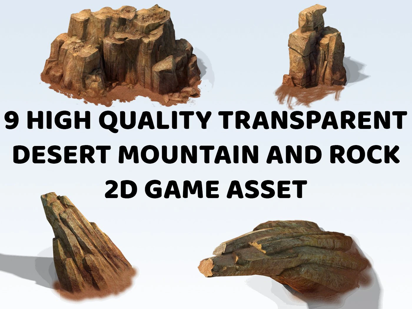 9 Transparent Desert Mountain and Rocks 2D Game Asset CG Textures .c4d .max .obj .3ds .fbx .stl .blend 