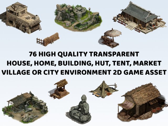 76 House Home Building City Village Construction 2D Game Asset CG Texturen .c4d .max .obj .3ds .fbx .stl .blend 