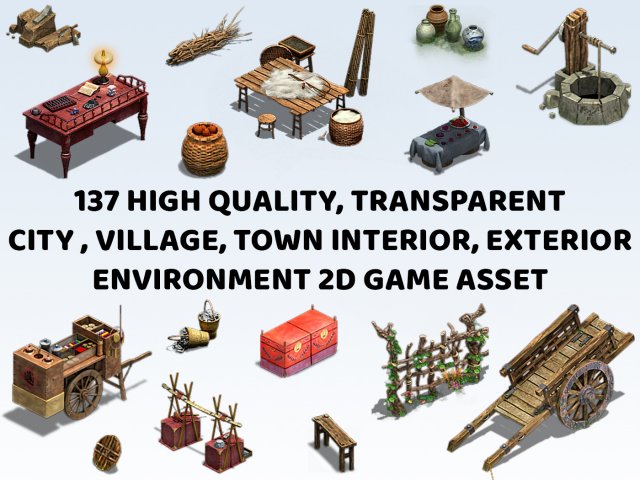 137 Transparent City Town Village Interior Exterior Environment 2D Game Asset CG Textures .c4d .max .obj .3ds .fbx .stl .blend 
