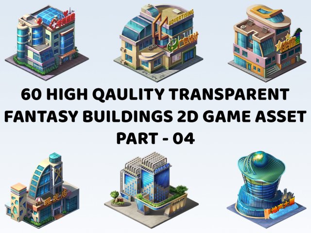 60 Transparent Fantasy Building 2D Game Asset Part 04 CG Dokuları .c4d .max .obj .3ds .fbx .stl .blend 