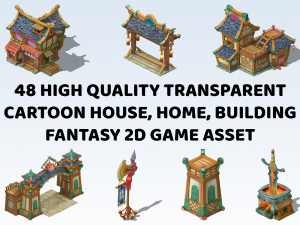 48 Fantasy Cartoon House Home Building Exterior 2D Game Asset Texturas CG