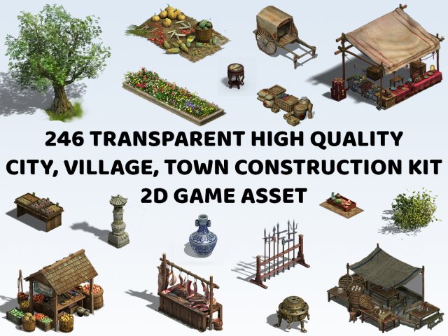 246 Transparent City Village Town Environment Construction Kit 2D Game Asset Texturas CG .c4d .max .obj .3ds .fbx .stl .blend 