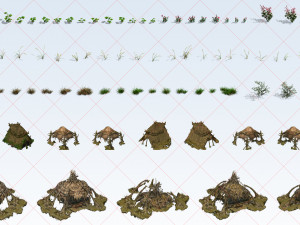 212 Hut Tent House Tree Grass Flower Bridge Stone Wall 2D Game Asset Texturas CG